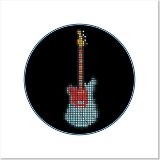 Tiled Pixel Lefty Mustang Guitar in a Black Circle Posters and Art